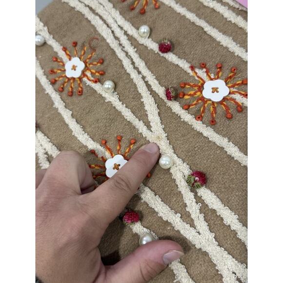 Pier One 15x15 Square Throw Pillow Cover Beaded Beige Brown Orange Wool READ - Picture 12 of 12